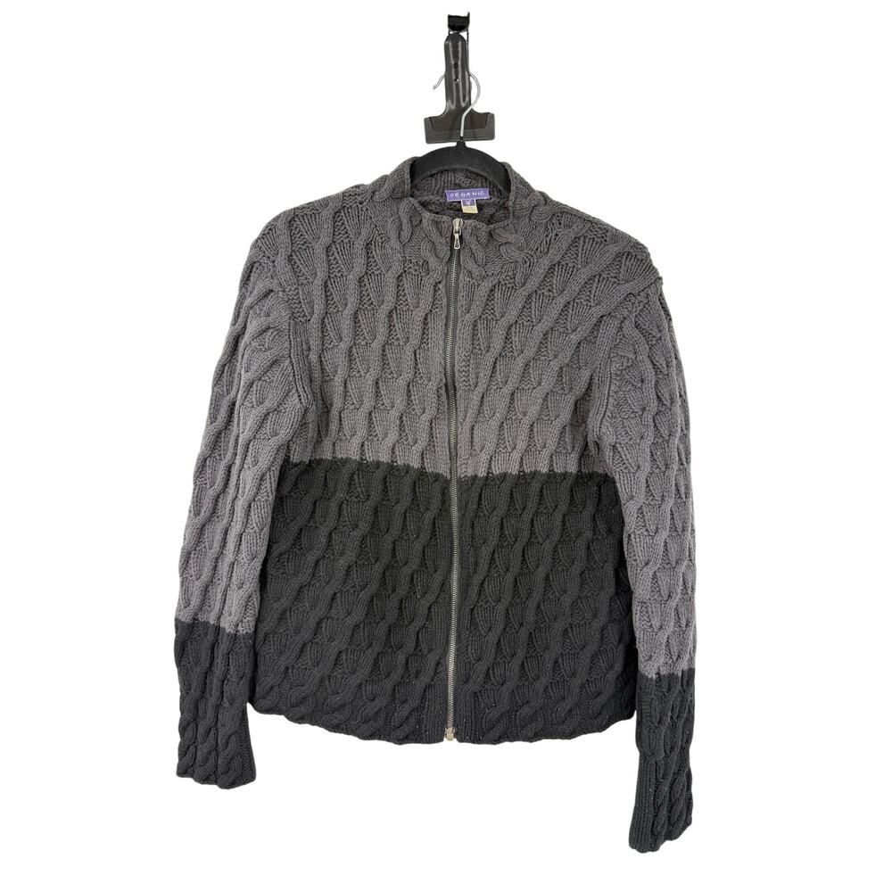 Ibex Womens M Organic Wool Cable Knit Sweater Knit Full Zip Jacket Gorpcore
